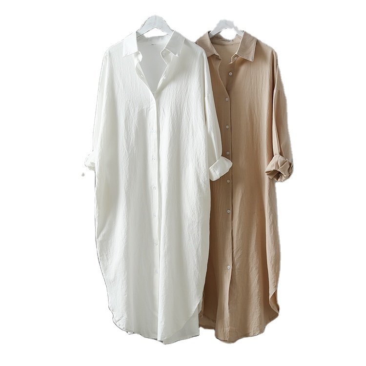 Spring Summer High Quality ladies Long Cotton Linen Shirt Dress Casual Dresses for women