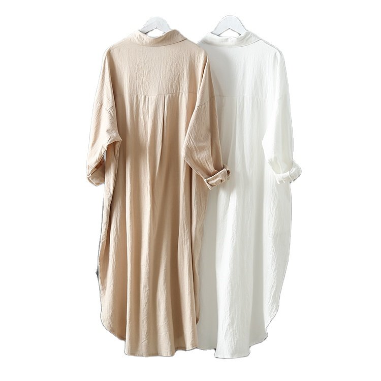 Spring Summer High Quality ladies Long Cotton Linen Shirt Dress Casual Dresses for women