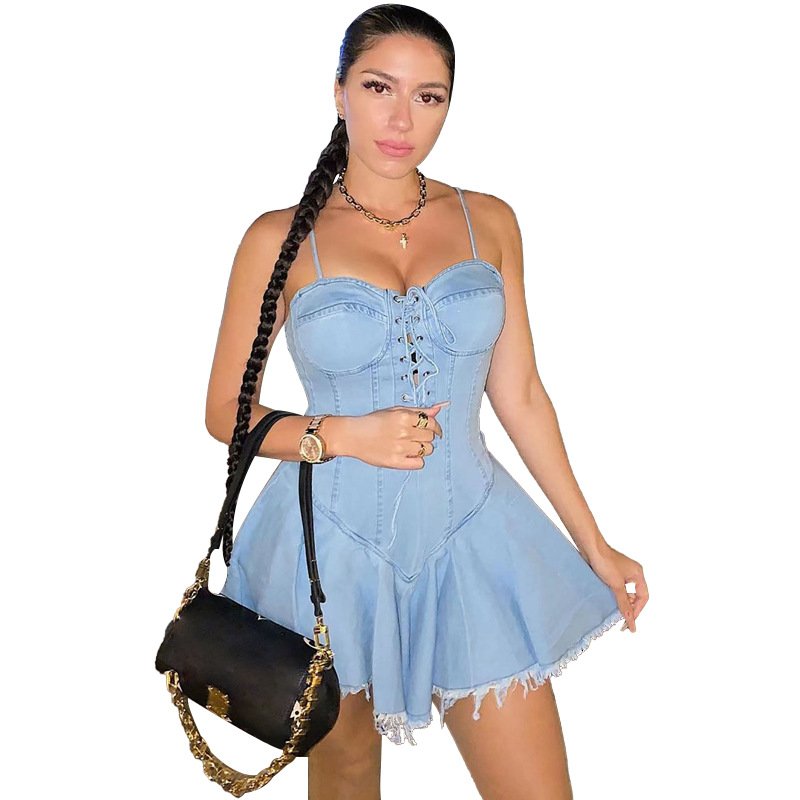 BA667 Newest design 2022 Spring fashion Summer cute mini jean casual dress plus size women's clothing