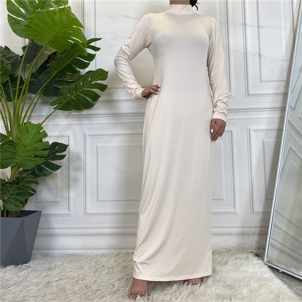 New Muslim Dress Arab solid color long-sleeve base layer Abaya dress for women Islamic Woman Dress