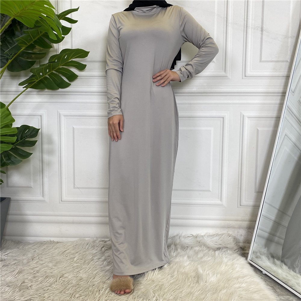 New Muslim Dress Arab solid color long-sleeve base layer Abaya dress for women Islamic Woman Dress