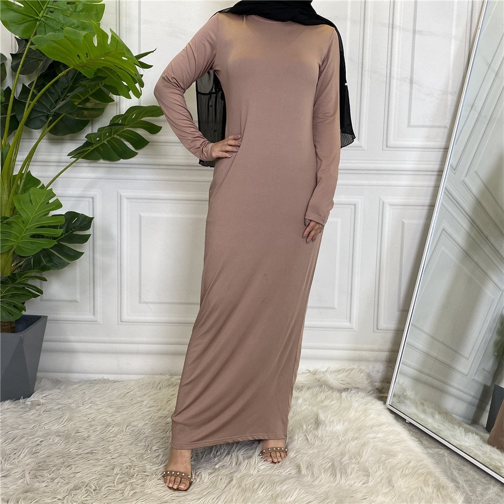 New Muslim Dress Arab solid color long-sleeve base layer Abaya dress for women Islamic Woman Dress