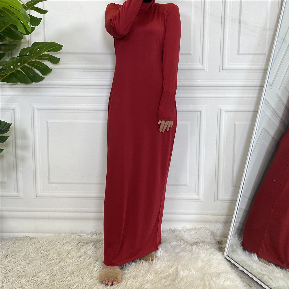 New Muslim Dress Arab solid color long-sleeve base layer Abaya dress for women Islamic Woman Dress
