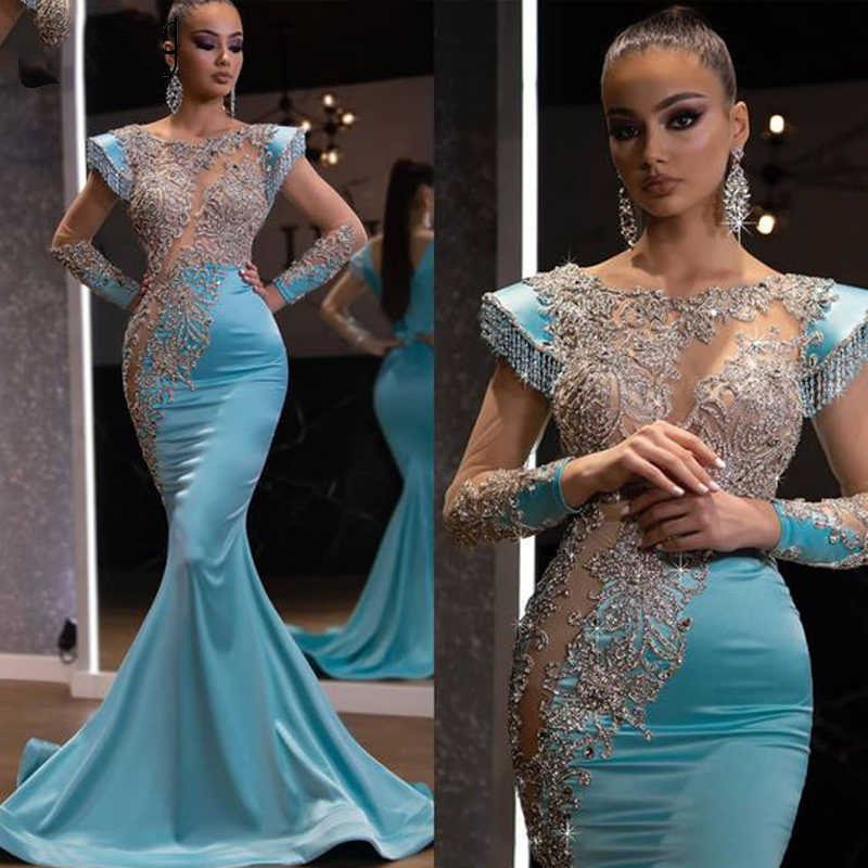 2023 Women's Clothing Light Blue Fishtail Skirt President Model Sand Gold Temperament Annual Meeting Party Dress
