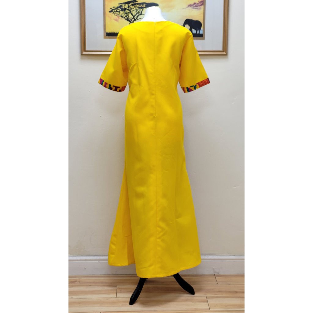 2022 Fashion New Arrival 100% Cotton Wax Fabric Yellow Dress with African Print