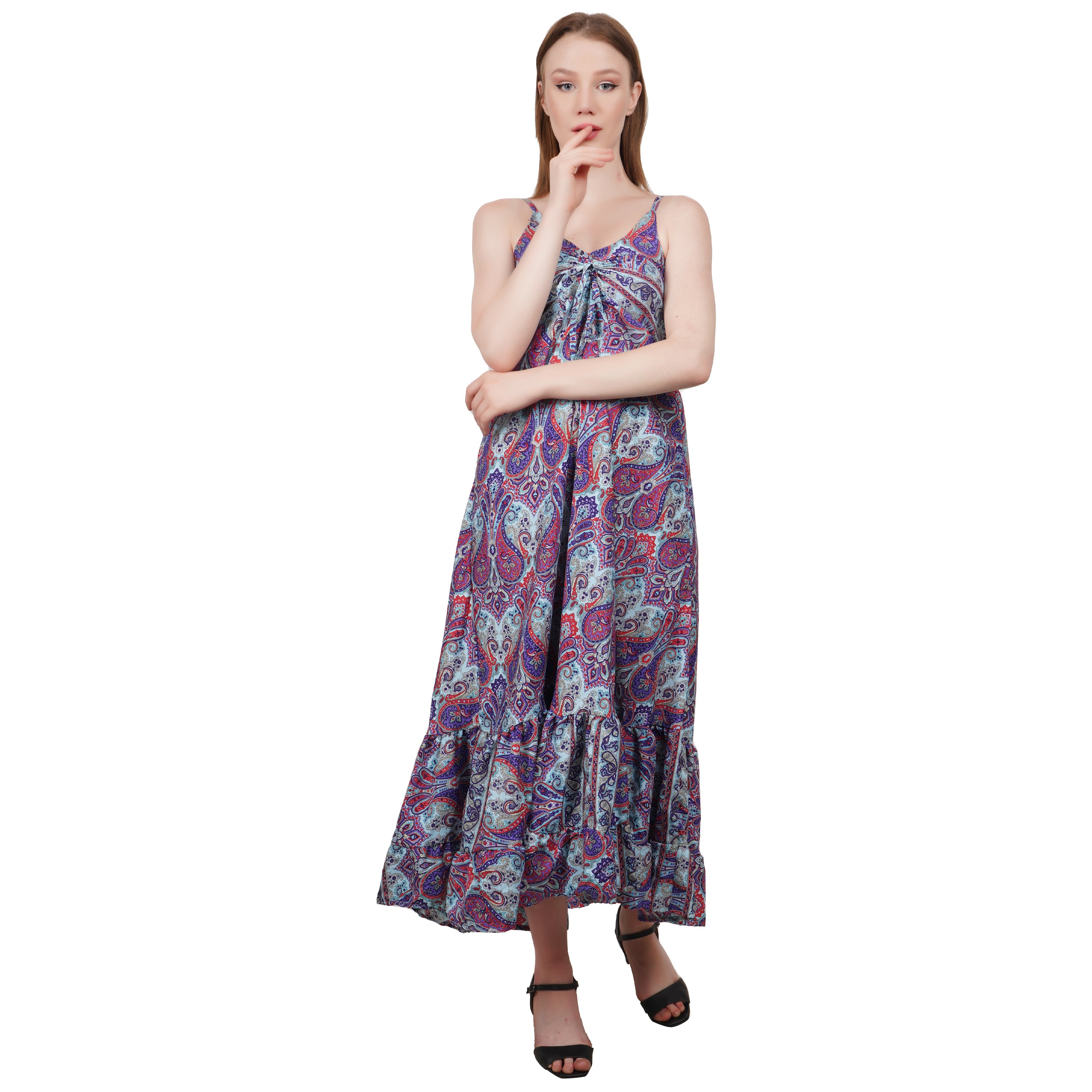 Premium Quality Long Adjuster Dress Trendy Floral Design Printed Sleeveless Dress for Women and Girls in Beautiful Color