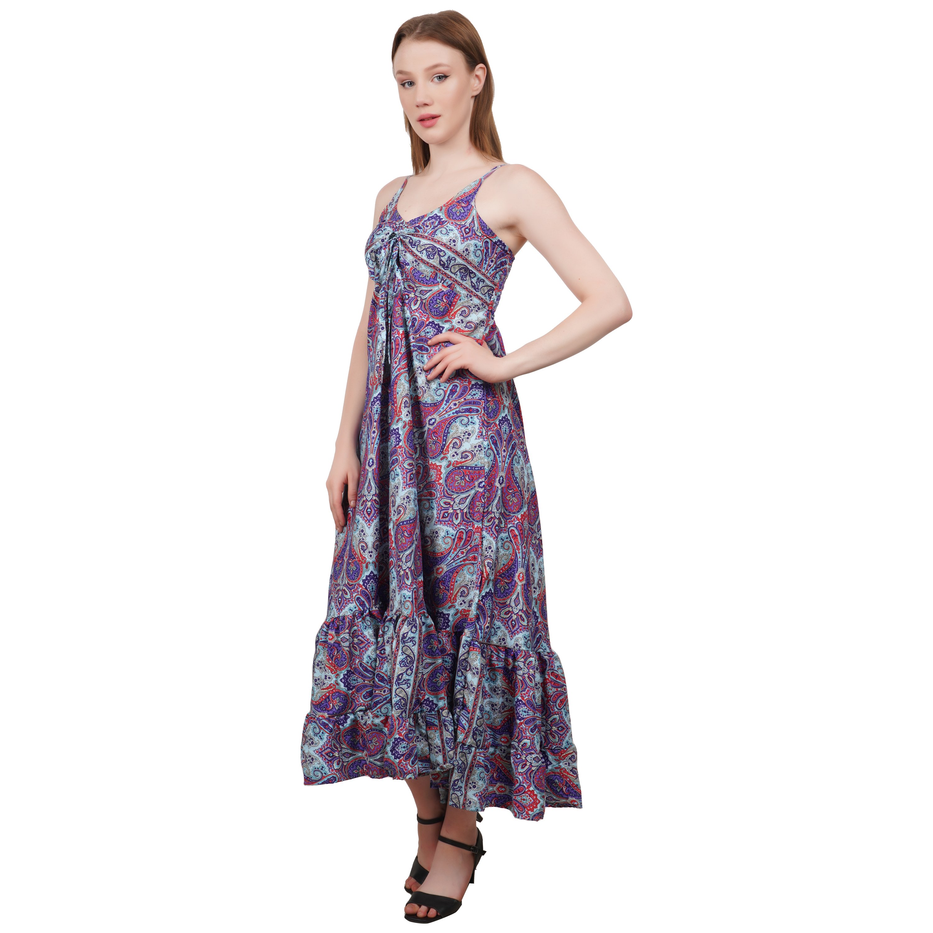 Premium Quality Long Adjuster Dress Trendy Floral Design Printed Sleeveless Dress for Women and Girls in Beautiful Color