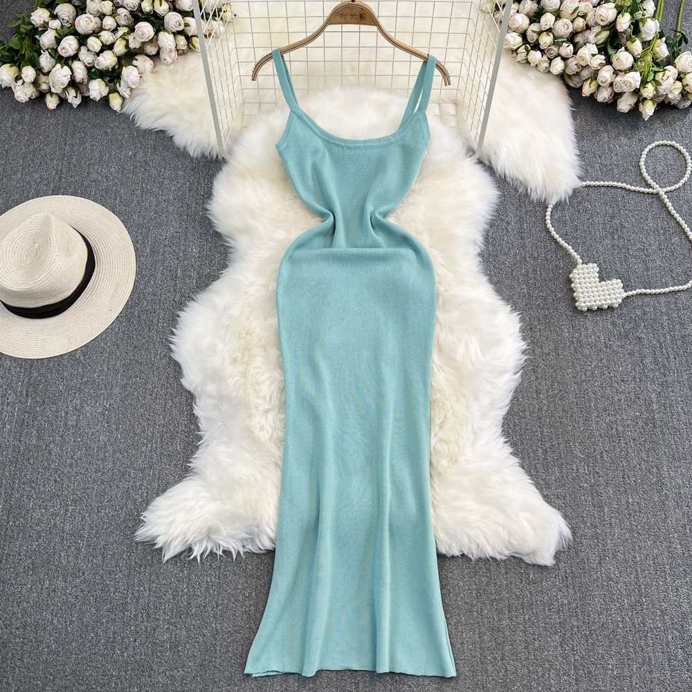 Summer Square Neck Slim Sleeveless Vest Knit Casual Dresses