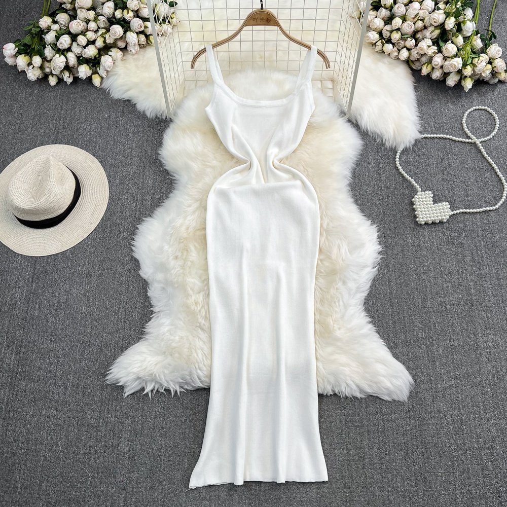 Summer Square Neck Slim Sleeveless Vest Knit Casual Dresses