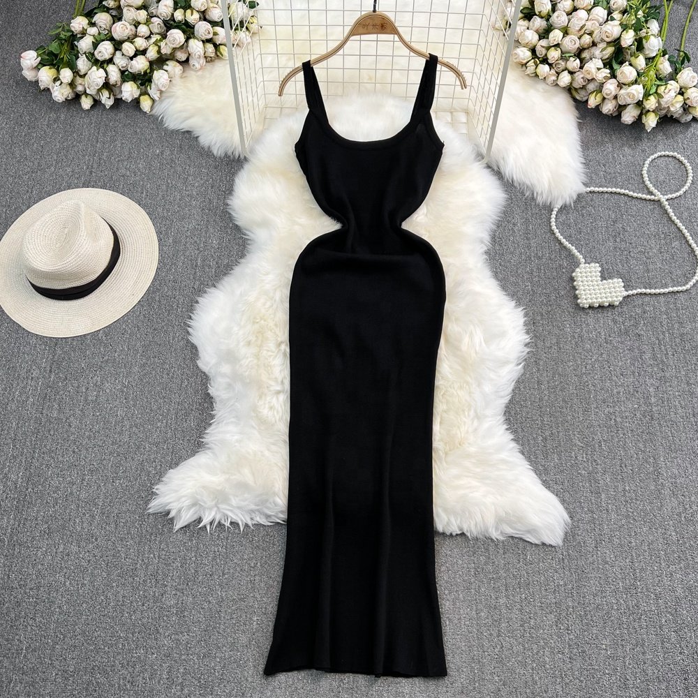 Summer Square Neck Slim Sleeveless Vest Knit Casual Dresses