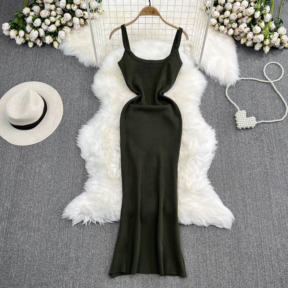 Summer Square Neck Slim Sleeveless Vest Knit Casual Dresses