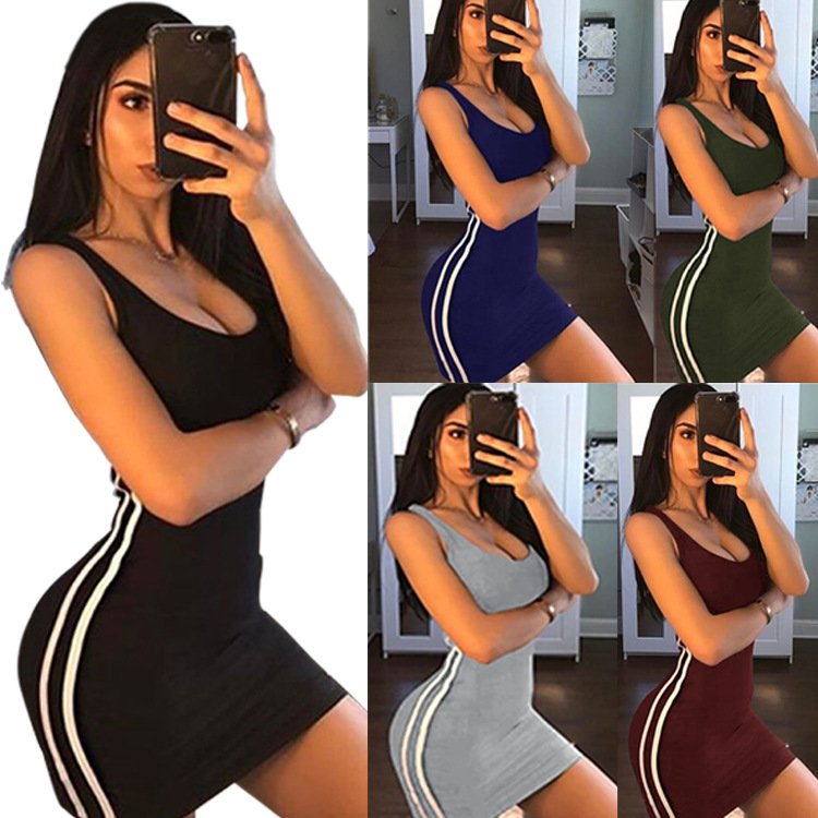 2021 Hot selling women's stripe fashion sexy pack buttock vest casual dress