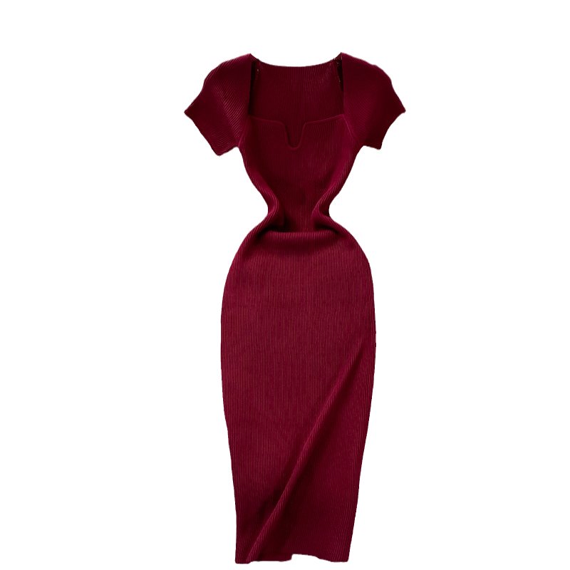 9color Summer New woman Tight Square Neck dresses women Short Sleeve Casual Knitted Dress