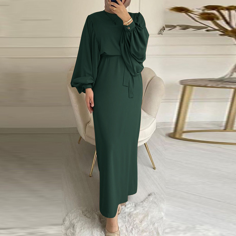 Factory wholesale Solid Color Long Sleeve Casual Dress Muslim women Dubai Abaya Robe Dresses