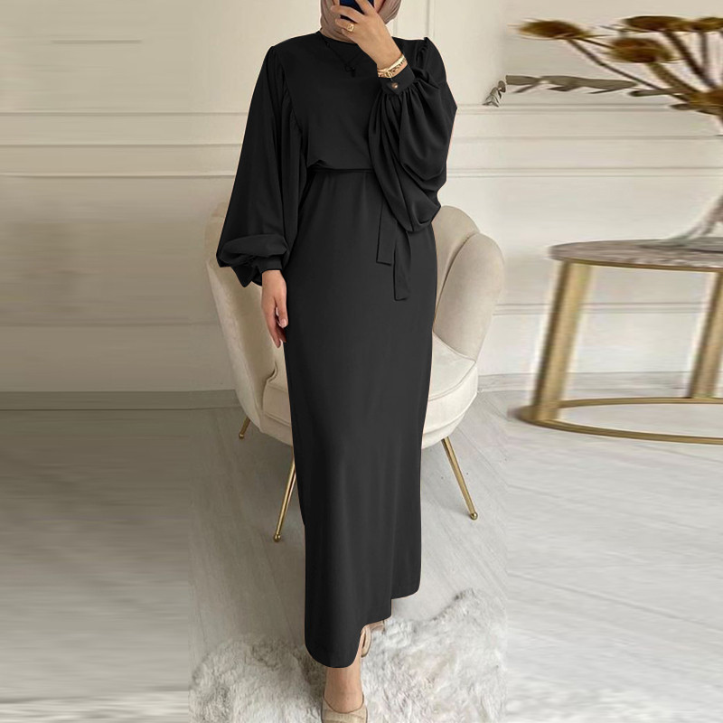 Factory wholesale Solid Color Long Sleeve Casual Dress Muslim women Dubai Abaya Robe Dresses