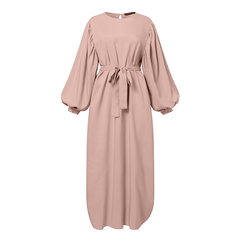 Factory wholesale Solid Color Long Sleeve Casual Dress Muslim women Dubai Abaya Robe Dresses