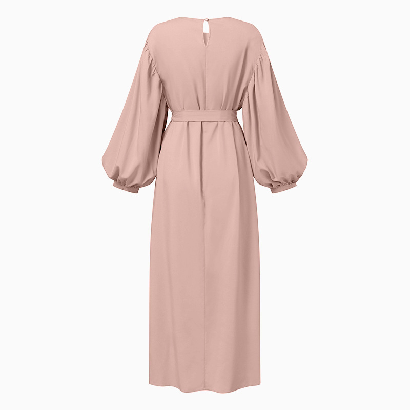 Factory wholesale Solid Color Long Sleeve Casual Dress Muslim women Dubai Abaya Robe Dresses