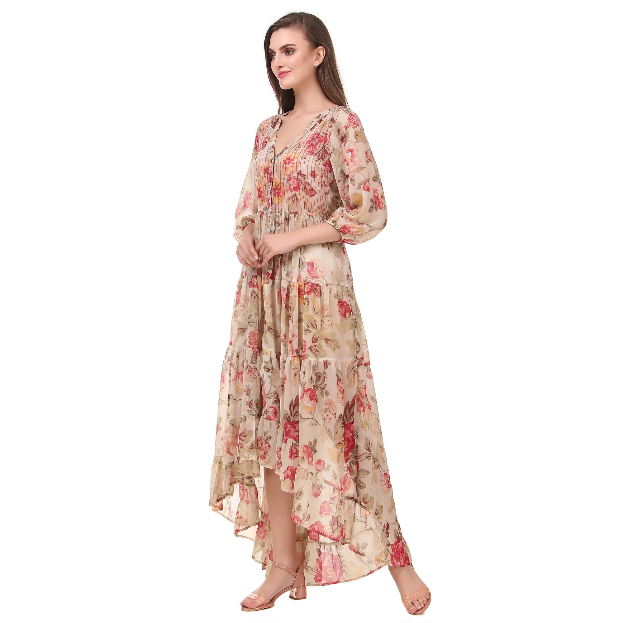Chiffon Floral Printed long Casual Dress