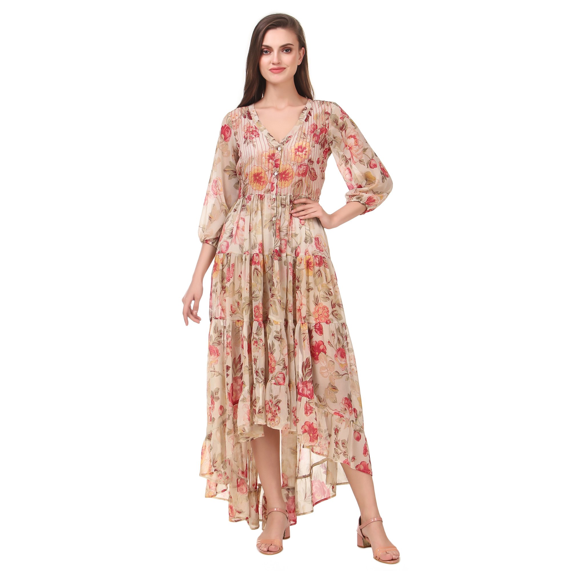 Chiffon Floral Printed long Casual Dress