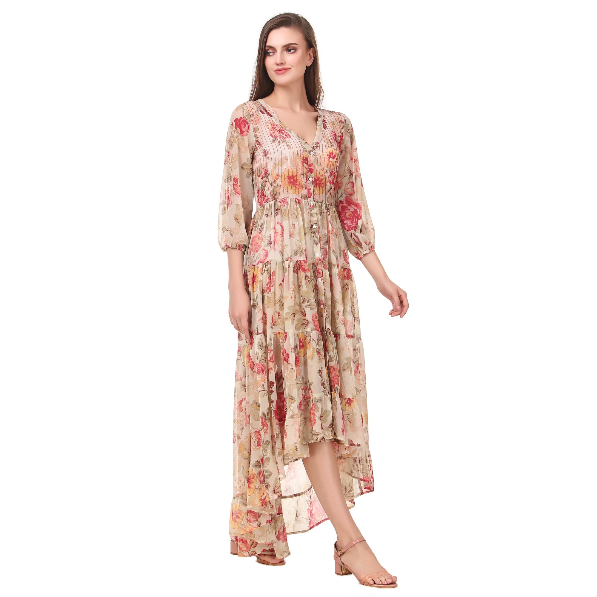 Chiffon Floral Printed long Casual Dress