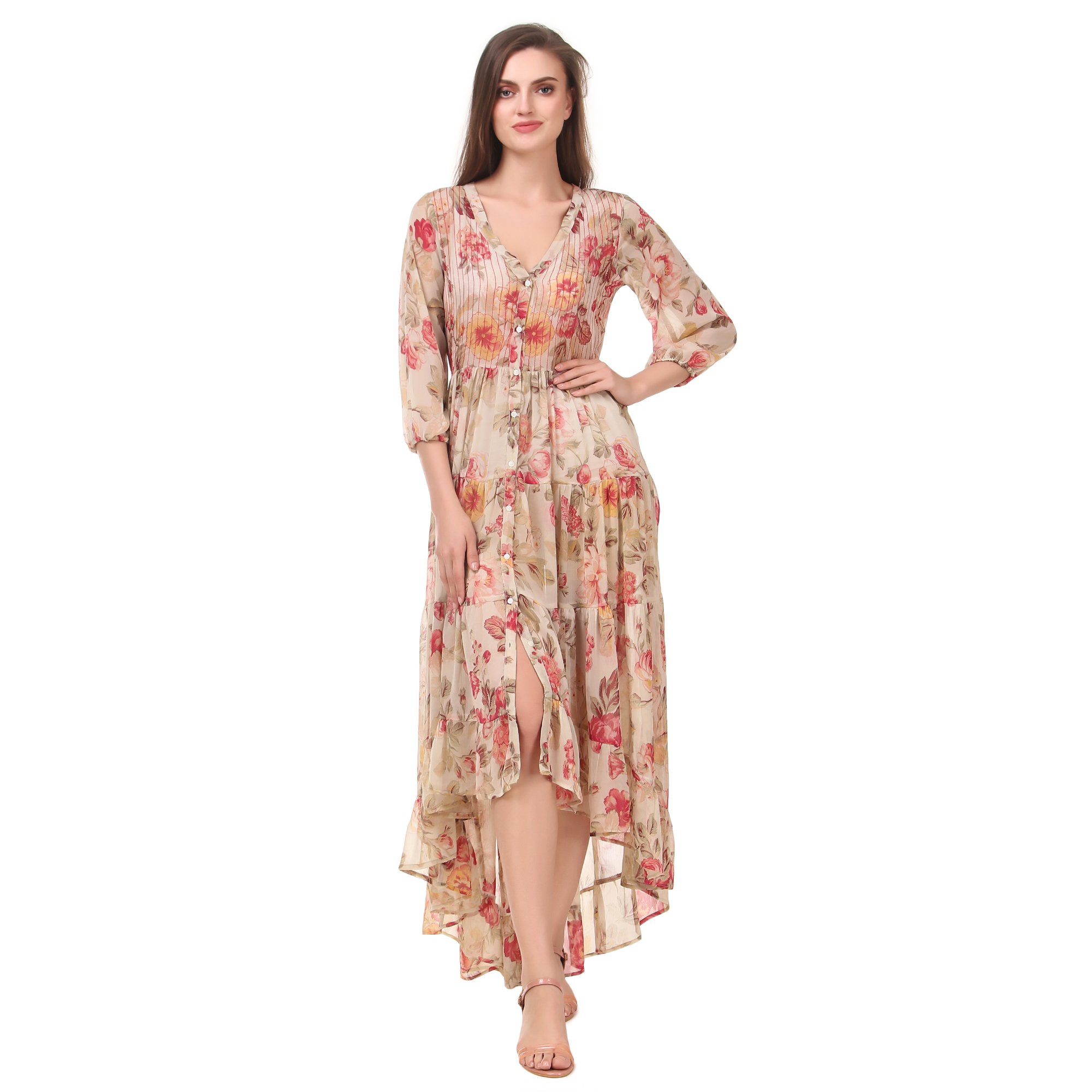 Chiffon Floral Printed long Casual Dress