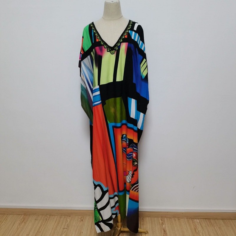 chaoqi brand Hot Sales Women Long Ponchos Dress Off Shoulder Frill Dress Ladies Hibiscus Flower Print Elegant Casual Dresses
