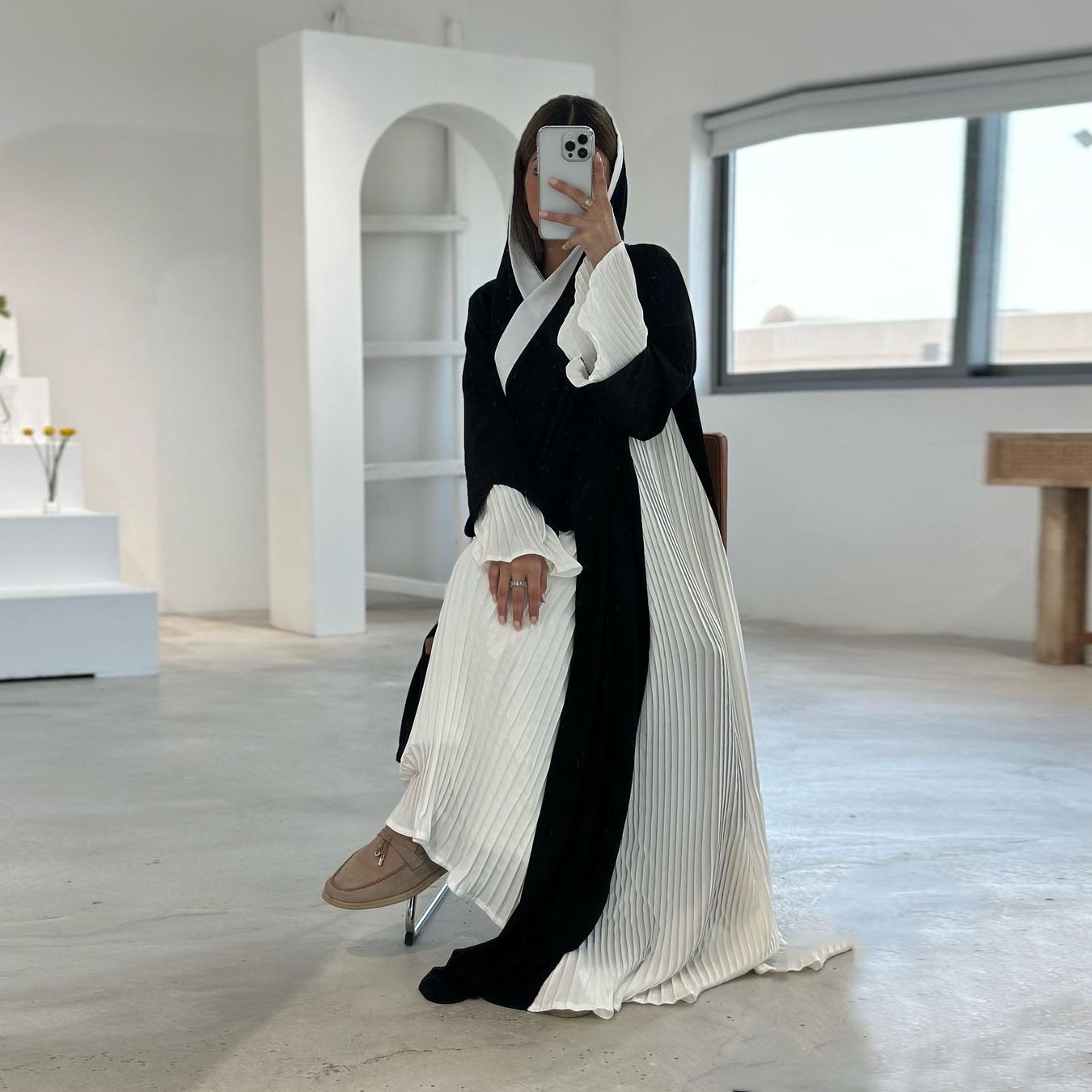 Modest Turkiye Muslim dress pleated dress Fashion Middle East cardigan Abaya coat