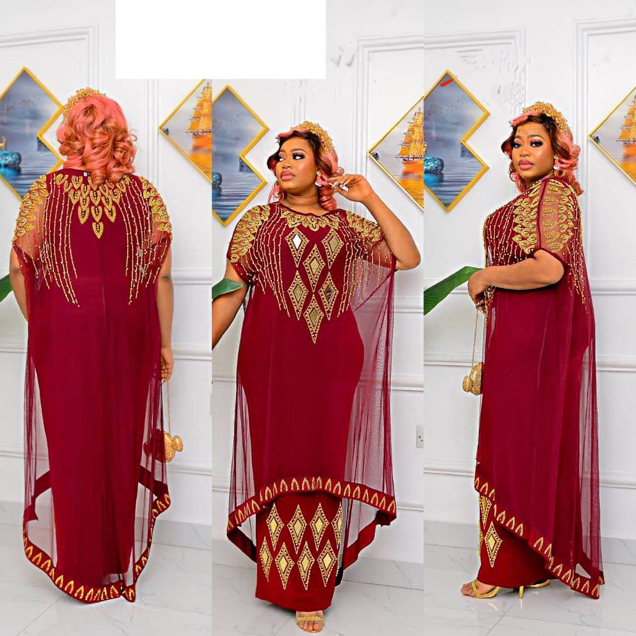 Hotsale African women dress 2024 summer ladies casual dresses rhinestones mesh robe dress for women