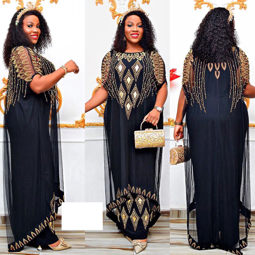 Hotsale African women dress 2024 summer ladies casual dresses rhinestones mesh robe dress for women