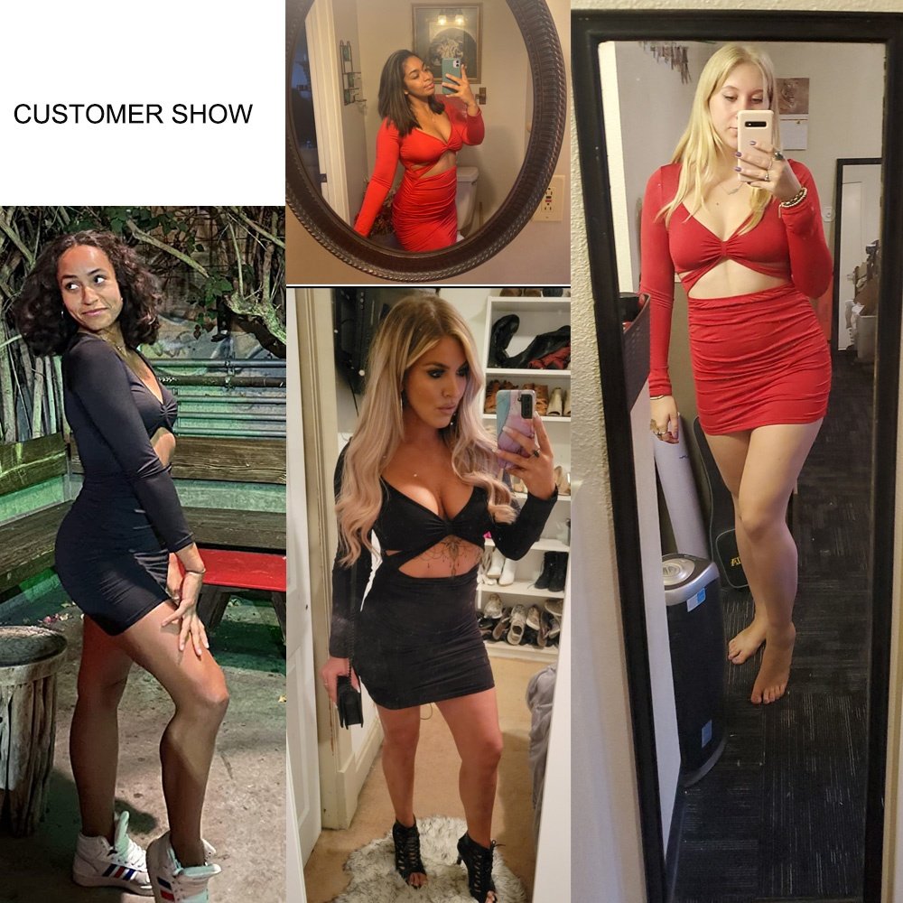 Mini Dress Wholesale Women's Sexy Bodycon Deep V Neck Long Sleeve Cut Out Club Casual Dresses Summer Ball Gown Knitted Adults