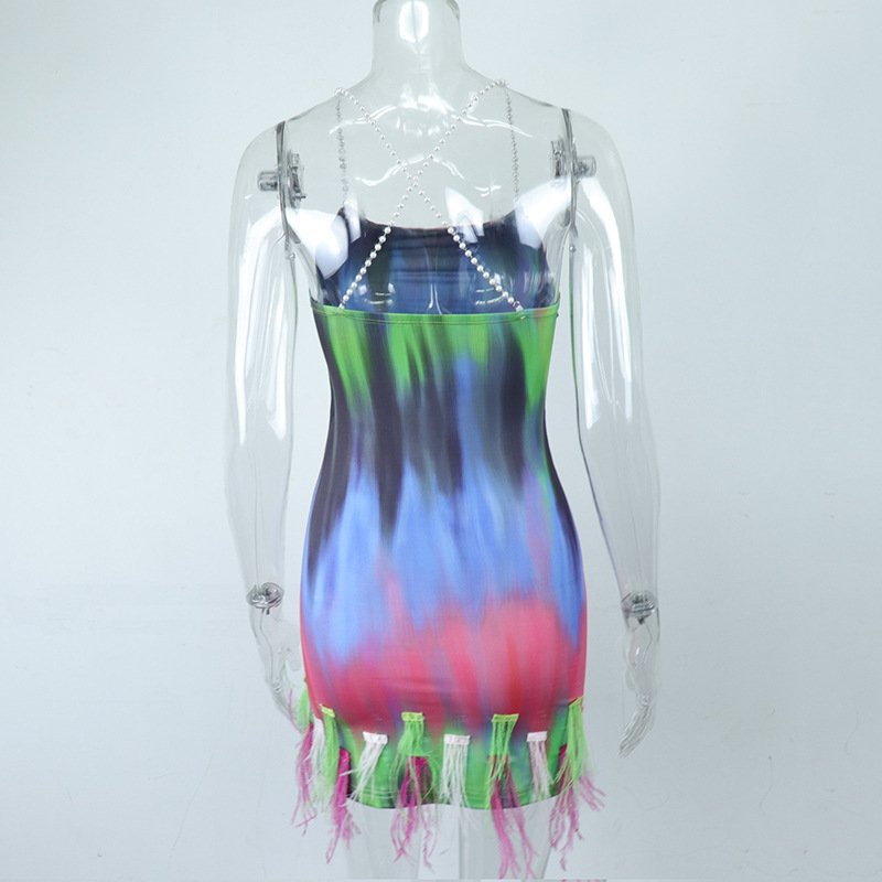 New Arrivals Women Club Dresses 2022 Tie Dye Women Sexy Party Dress Summer Sexy Halter Tight Women Bodycon Mini Party Dress