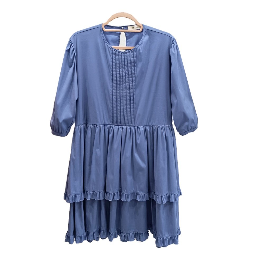 Viscose Short Dress With Ruffles Rouches And Three-Quarter Puff Sleeves Buttoned On The Back Woven And Light Weight Made InItaly