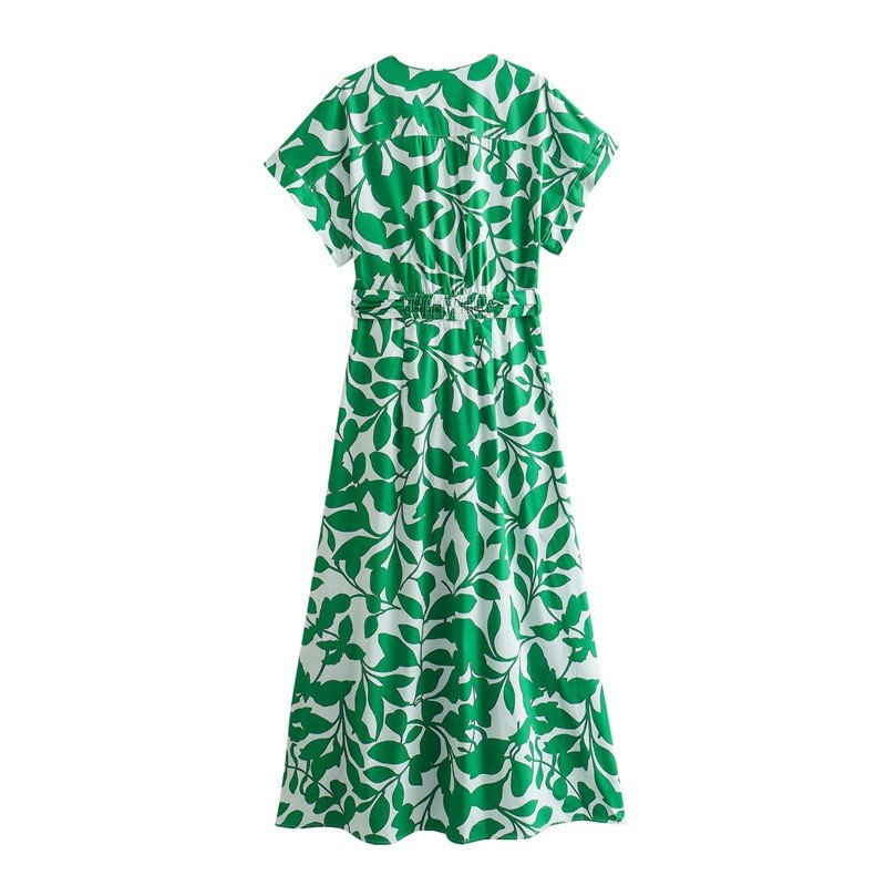 resort style dress summer 24-4 women's bohemian style V-neck printed short-sleeved loose casual dress