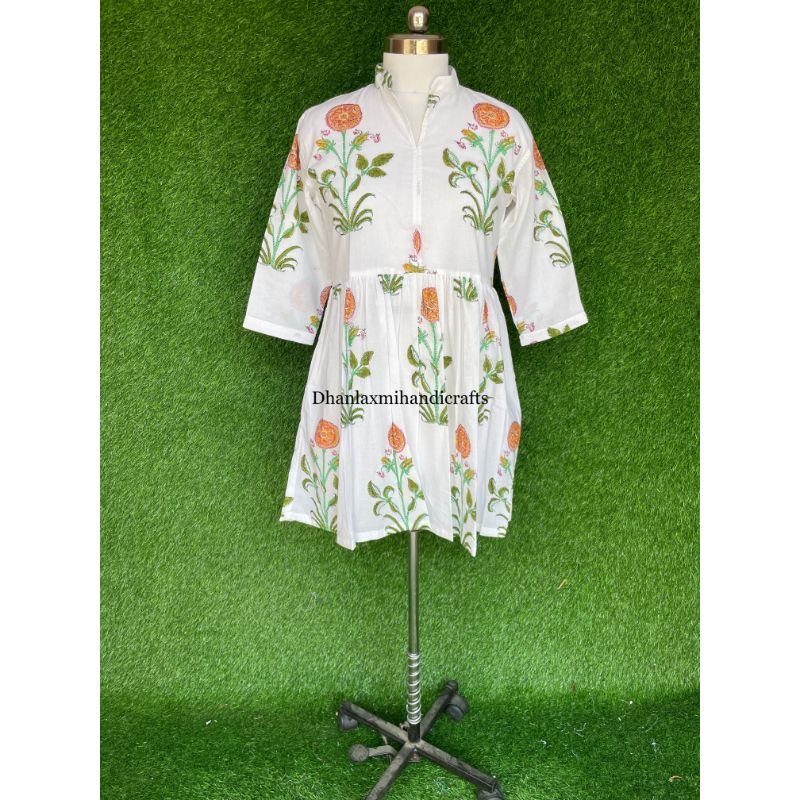 Wholesale Indian Cotton Dress Floral Printed Handmade Dressing Gown Summer Mini Dress Beach Wear Dress Bohemian Style
