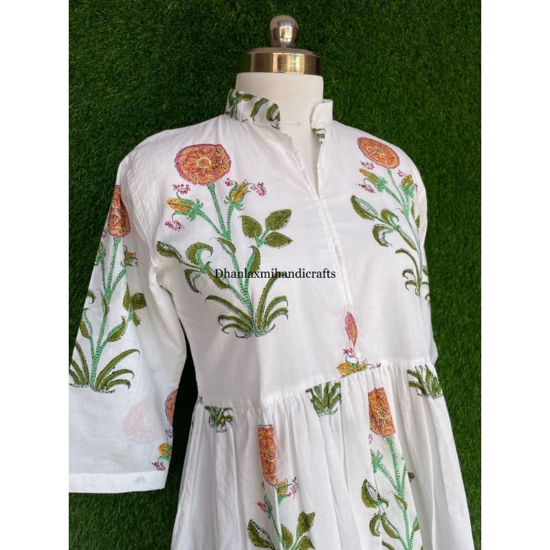 Wholesale Indian Cotton Dress Floral Printed Handmade Dressing Gown Summer Mini Dress Beach Wear Dress Bohemian Style