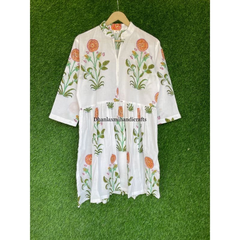 Wholesale Indian Cotton Dress Floral Printed Handmade Dressing Gown Summer Mini Dress Beach Wear Dress Bohemian Style
