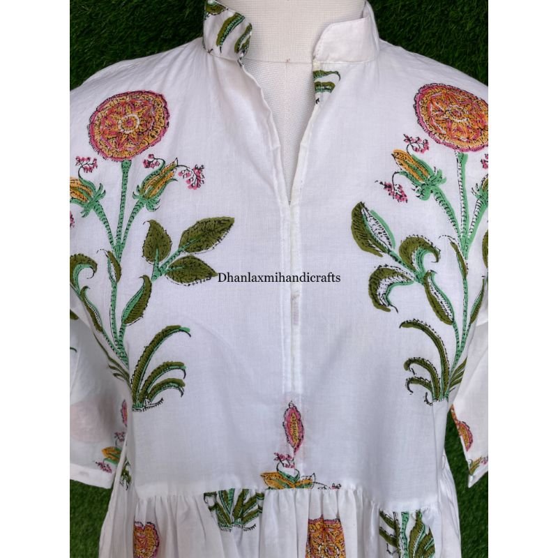 Wholesale Indian Cotton Dress Floral Printed Handmade Dressing Gown Summer Mini Dress Beach Wear Dress Bohemian Style