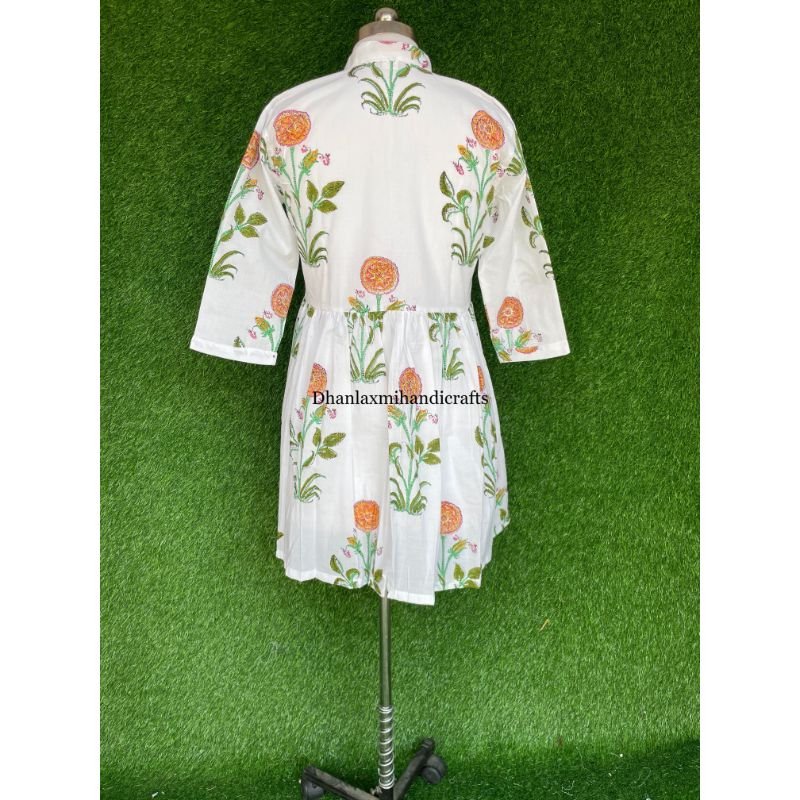 Wholesale Indian Cotton Dress Floral Printed Handmade Dressing Gown Summer Mini Dress Beach Wear Dress Bohemian Style