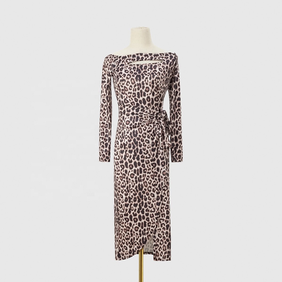 Sexy High Quality Clothes Women Stretch Long Sleeve Leopard Print Max Casual Dress