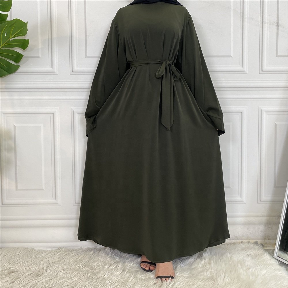 F638# Hot Sale Solid Color Crew Neck Simple Modest Dress Kaftan Islamic Clothing Abaya Muslim Dresses For Women