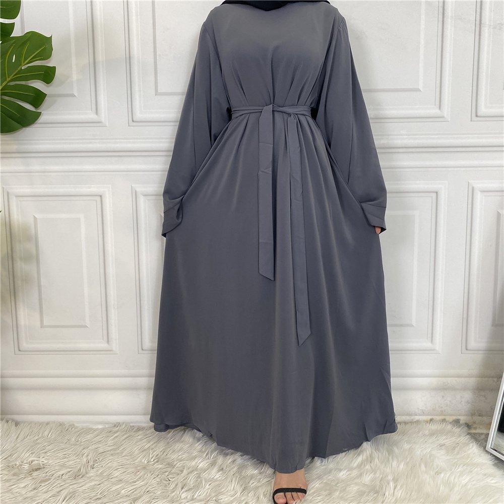 F638# Hot Sale Solid Color Crew Neck Simple Modest Dress Kaftan Islamic Clothing Abaya Muslim Dresses For Women