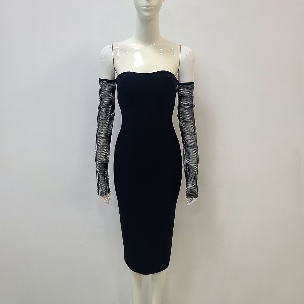 Mesh Bandage Spliced Slim-fit Dess Hollow-Out Design Backless Mesh Birthday Party Club Casual Summer Dress