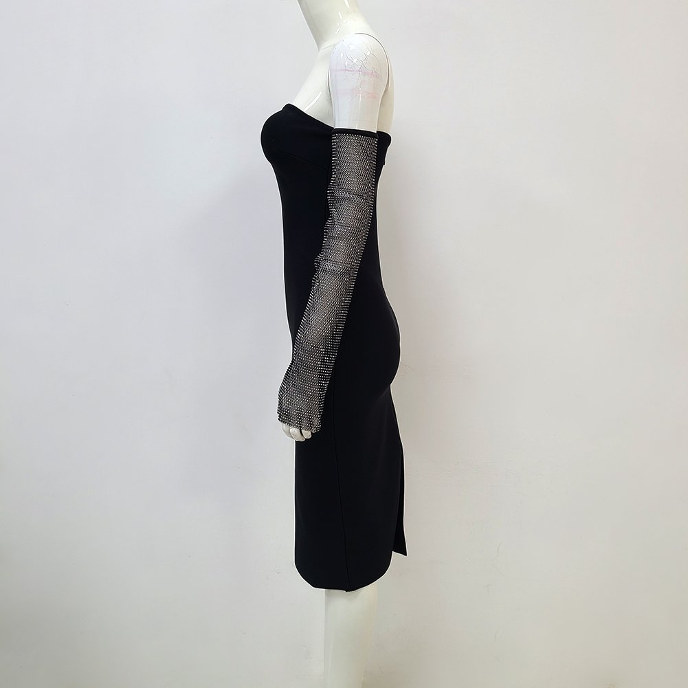 Mesh Bandage Spliced Slim-fit Dess Hollow-Out Design Backless Mesh Birthday Party Club Casual Summer Dress