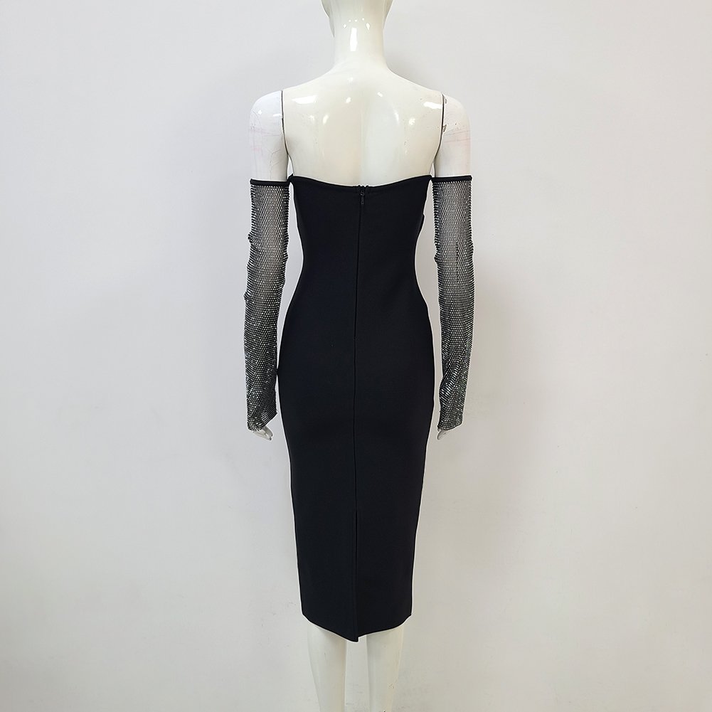 Mesh Bandage Spliced Slim-fit Dess Hollow-Out Design Backless Mesh Birthday Party Club Casual Summer Dress