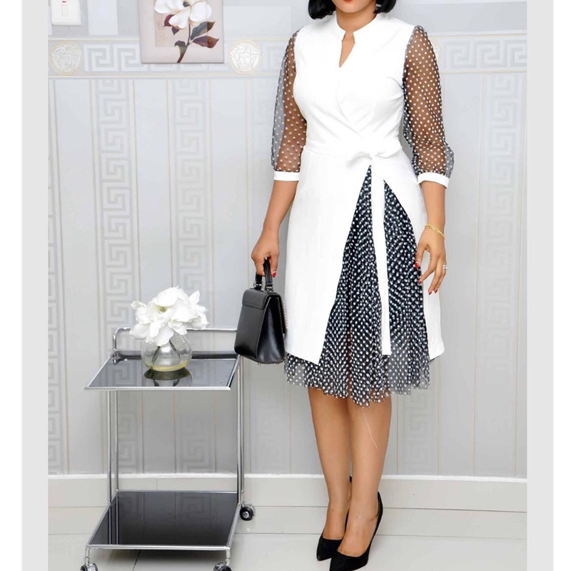 Customized high quality Plus Size Supplier Belt Large Mesh Lace dress Summer 2022 new Patchwork Casual Dot Women Dresses
