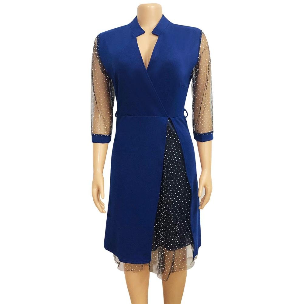 Customized high quality Plus Size Supplier Belt Large Mesh Lace dress Summer 2022 new Patchwork Casual Dot Women Dresses
