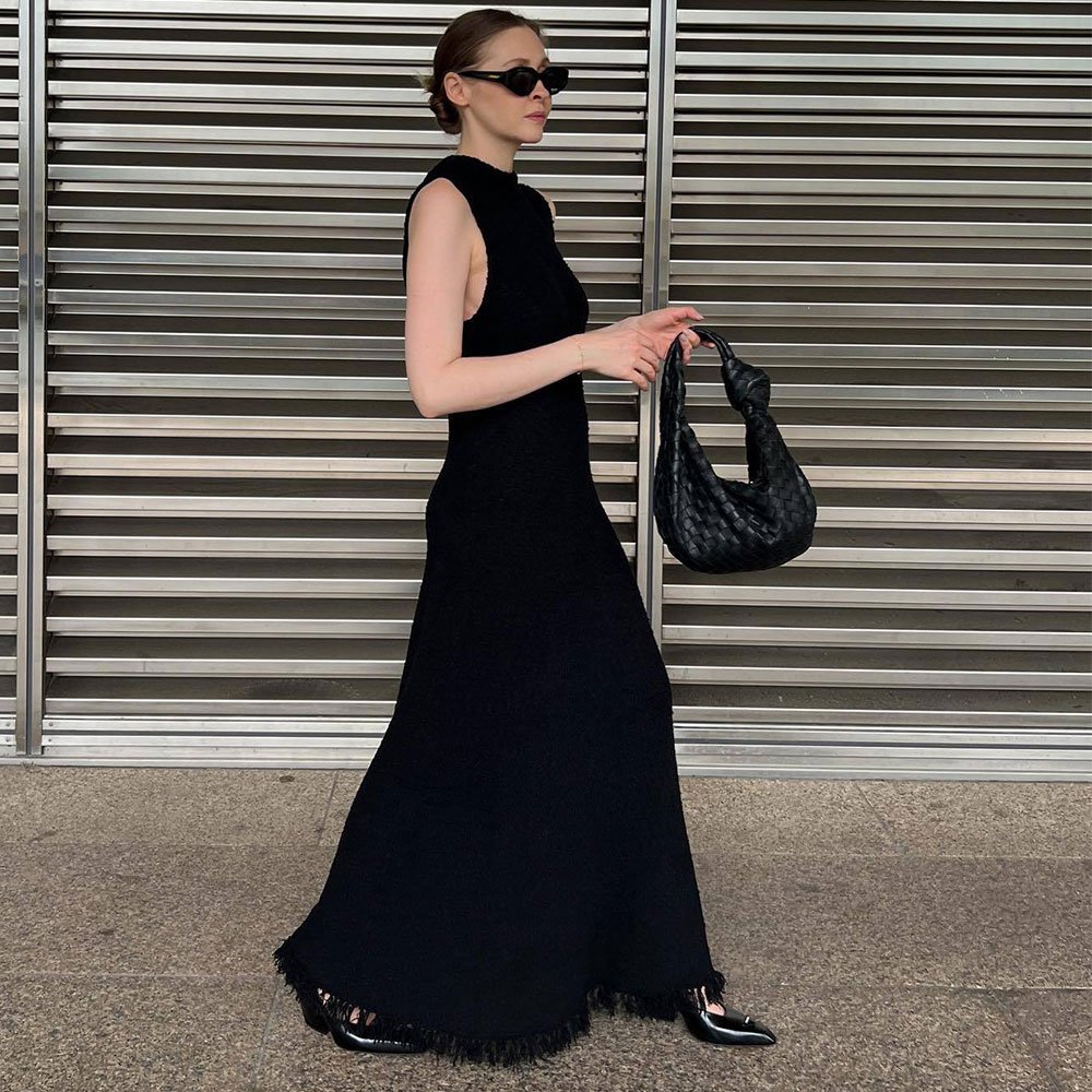 Knitted Tassel Sleeveless Plain Maxi Dress Women Plus Size Holiday Beach Long Dress