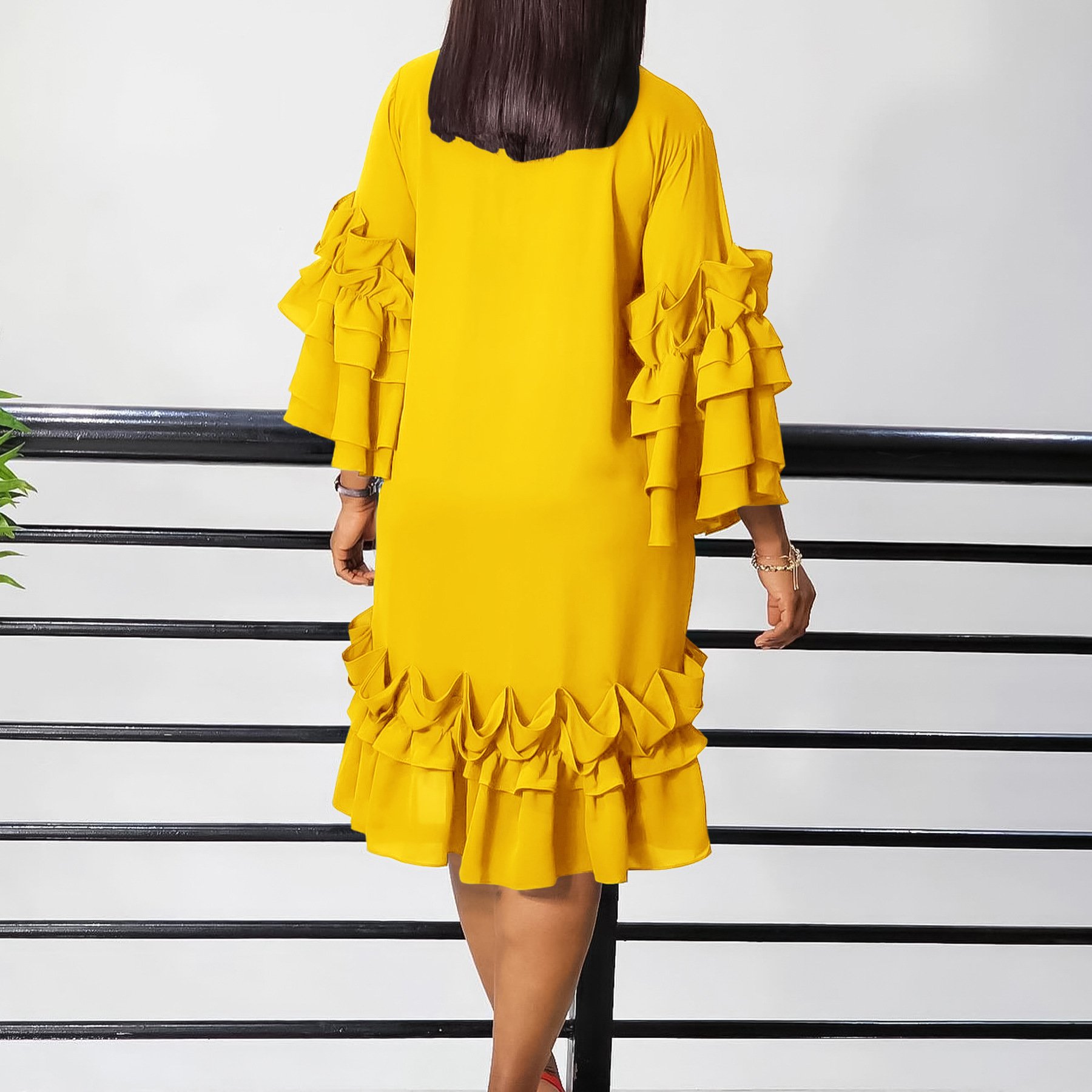 Mg488 Latest Design Summer Dress For Women Ruffle Edge Flare Sleeve Loose Dress Women Ladies Elegant Casual Dresses