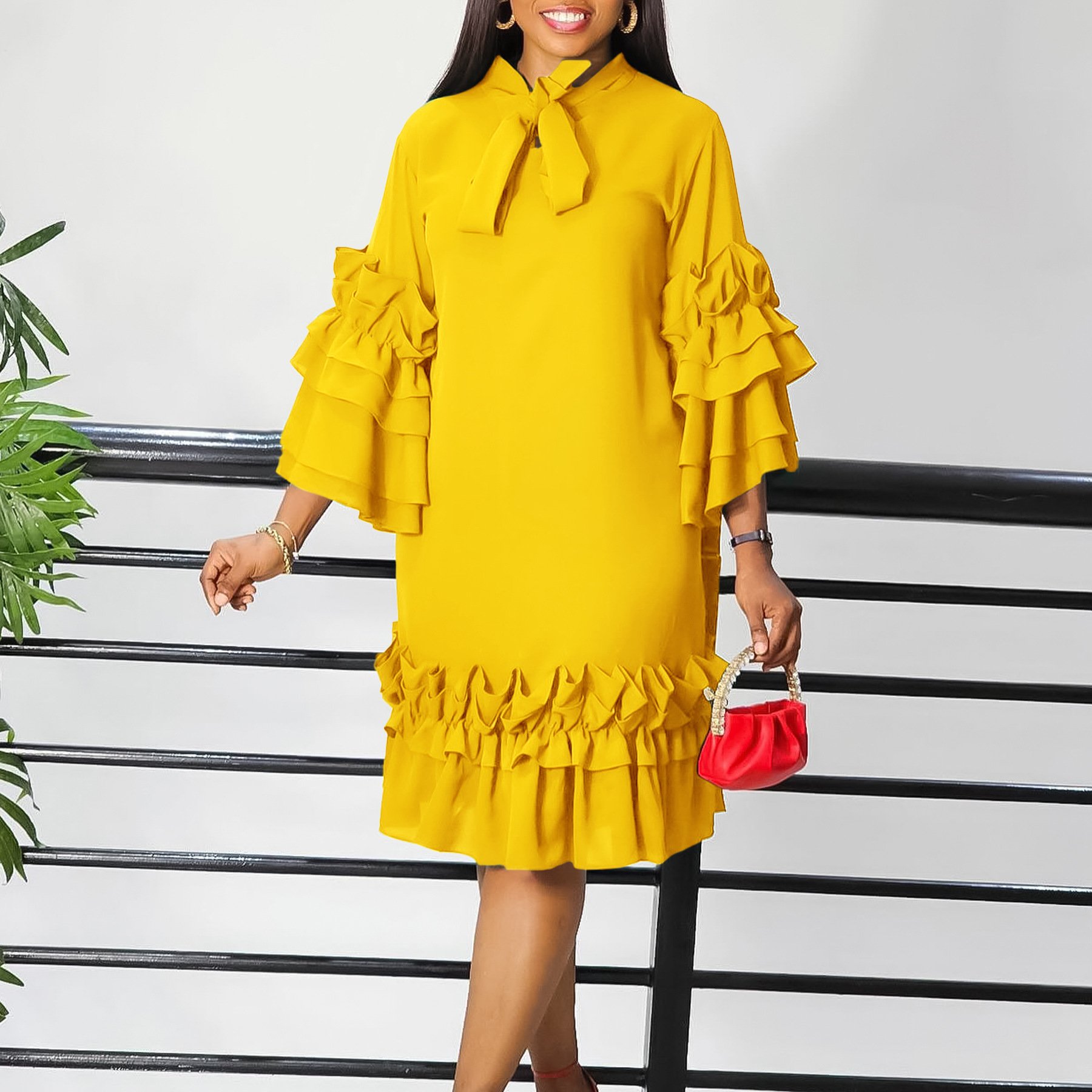 Mg488 Latest Design Summer Dress For Women Ruffle Edge Flare Sleeve Loose Dress Women Ladies Elegant Casual Dresses