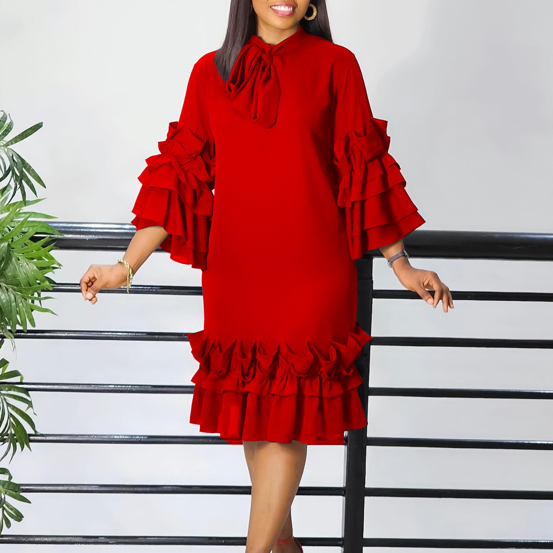 Mg488 Latest Design Summer Dress For Women Ruffle Edge Flare Sleeve Loose Dress Women Ladies Elegant Casual Dresses